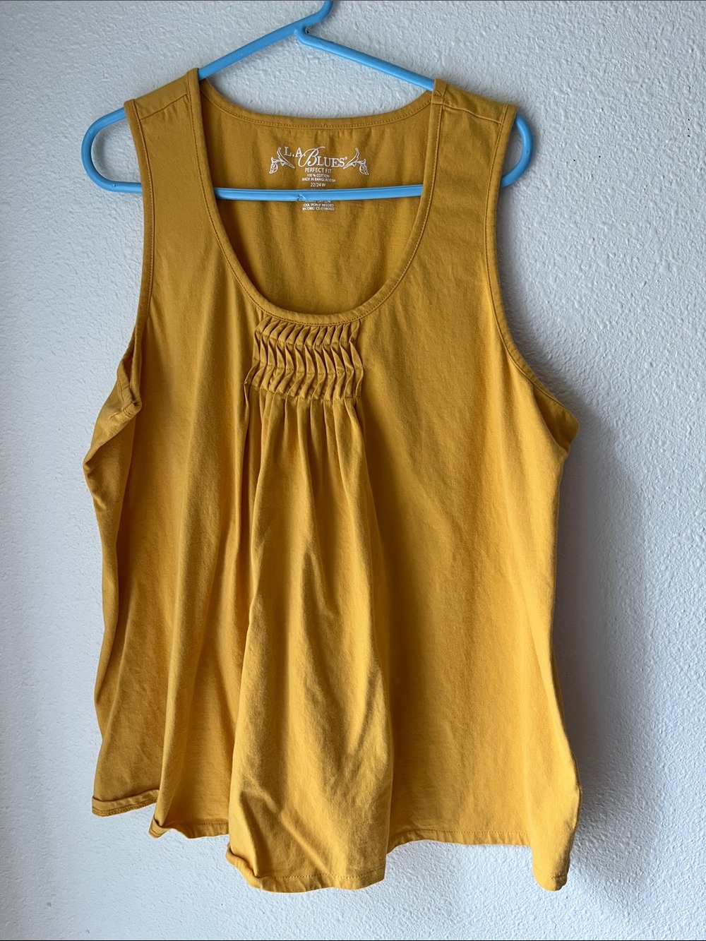 L.A. Blues Mustard Yellow Smocked Scoop Neck Tank